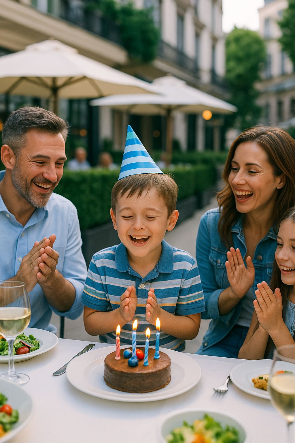 A happy kid celebrating his birthday with his family