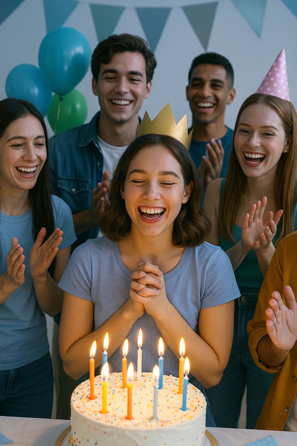 A happy lady celebrating her birthday with friends