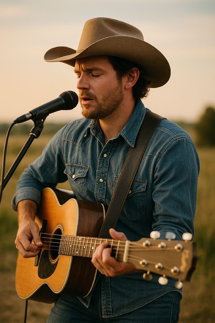 A country song artist with a guitar